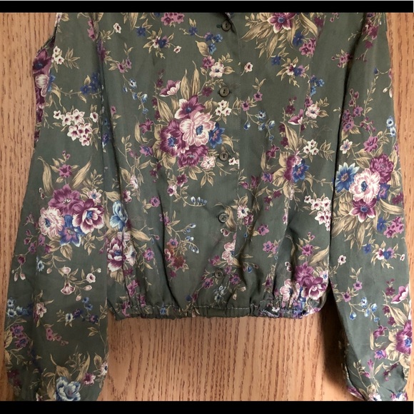 Floral Flower Open Shoulder Blouse Button Down Top - Picture 3 of 7